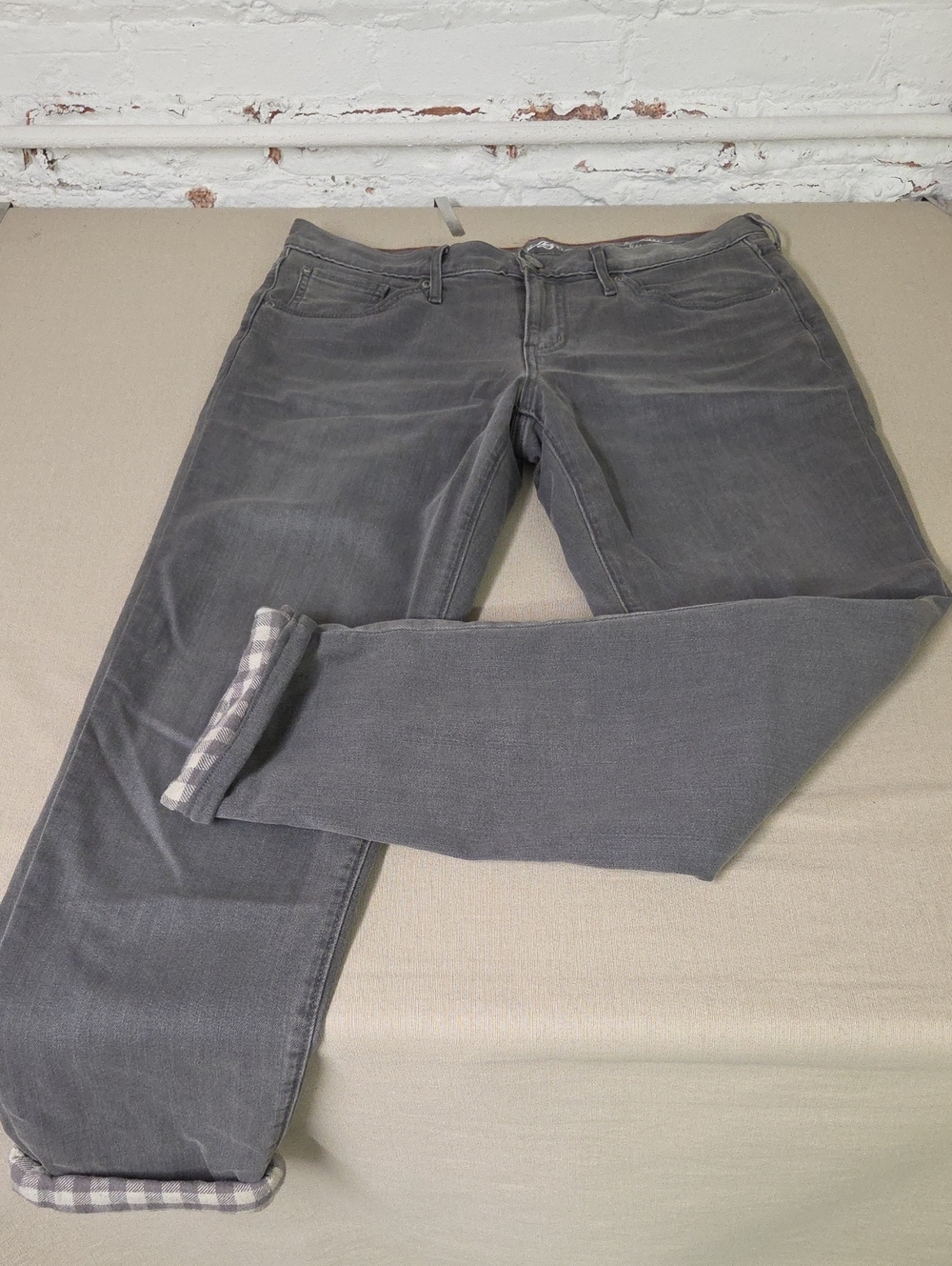Eddie Bauer Flannel Lined Gray Straight Jeans Sz 8